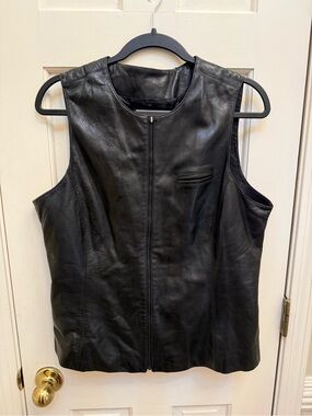 Dana Buchman Black Genuine Leather Zip Vest Size 14
